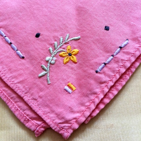 pink hanky with embroidery